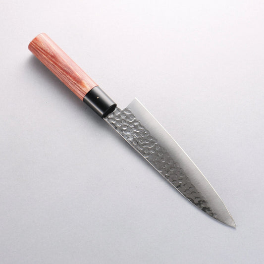 Cuchillo japonés Gyuto de 180mm con mango rojo, forjado en Seki por Kanetsune. Acero inoxidable martillado DSR-1K6.