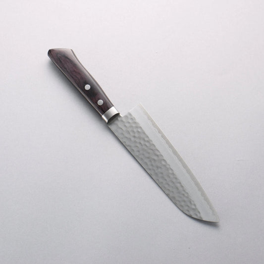 Cuchillo Santoku japonés de 170mm forjado en Echizen por Kunihira, hoja damasco en acero VG10 y mango de madera Pakka negra.