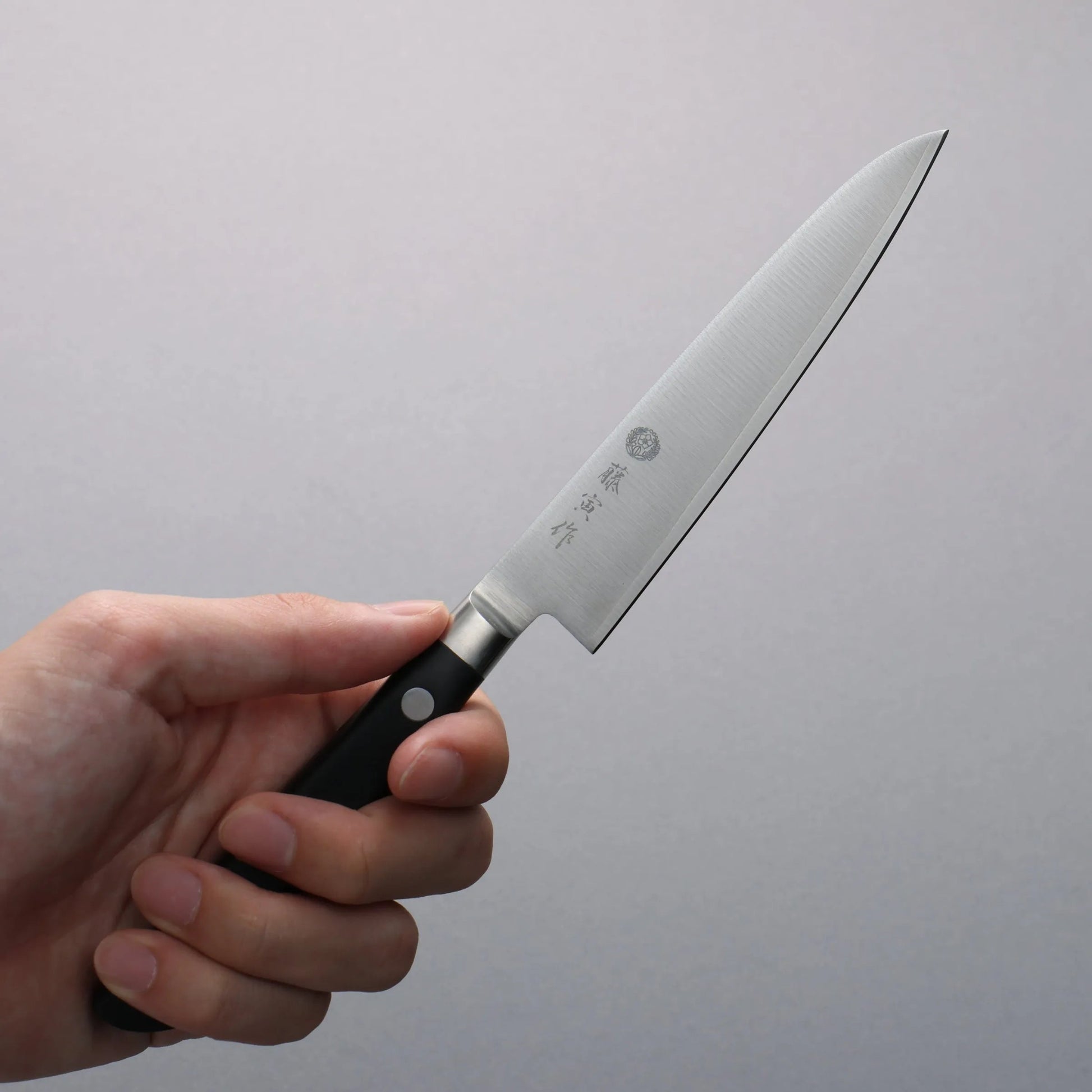 Cuchillo utilitario japonés Petty Tojiro 120mm con hoja de acero VG10 y mango reforzado, ideal para cortes pequeños y precisos.